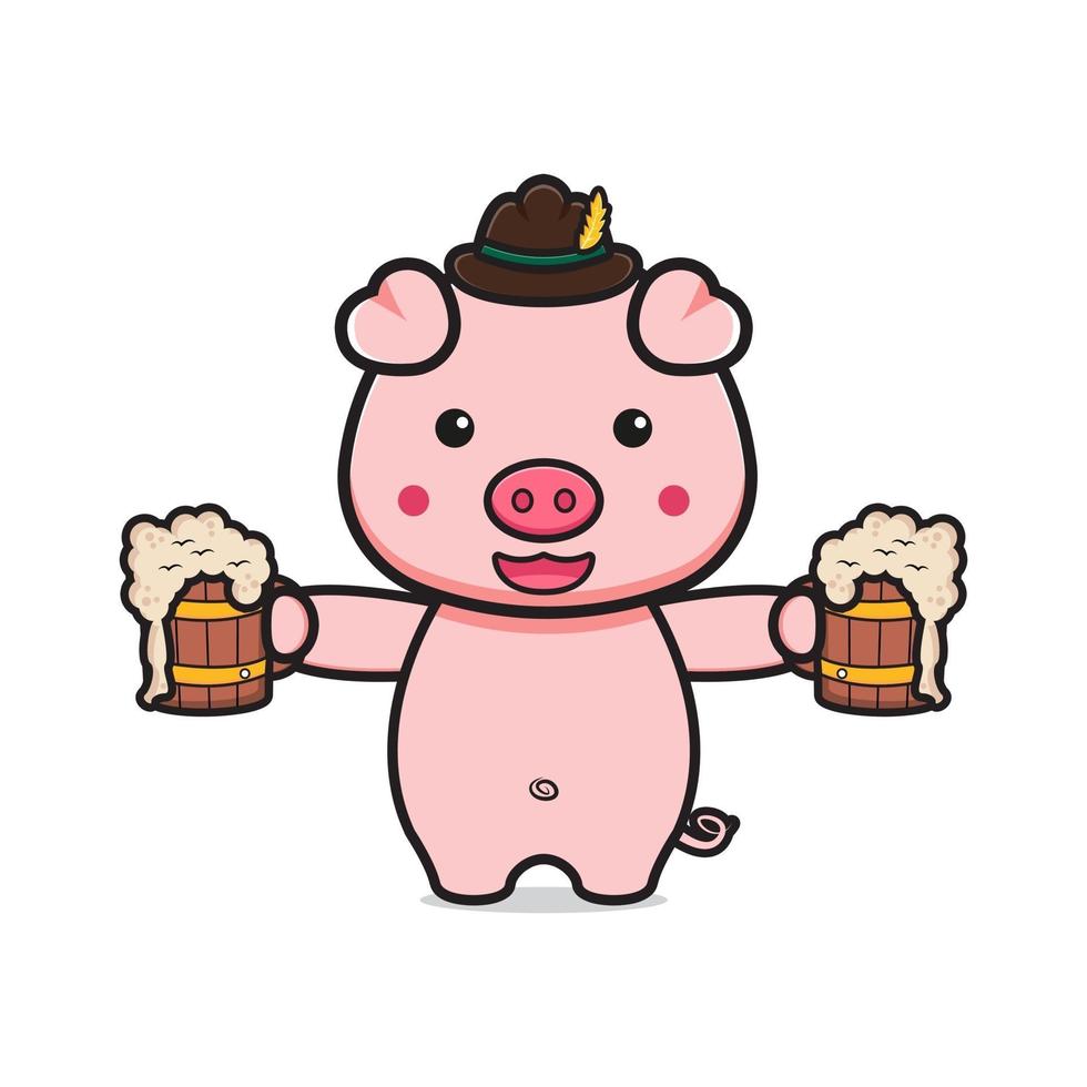 schattig varken viert oktoberfest cartoon pictogram illustratie vector