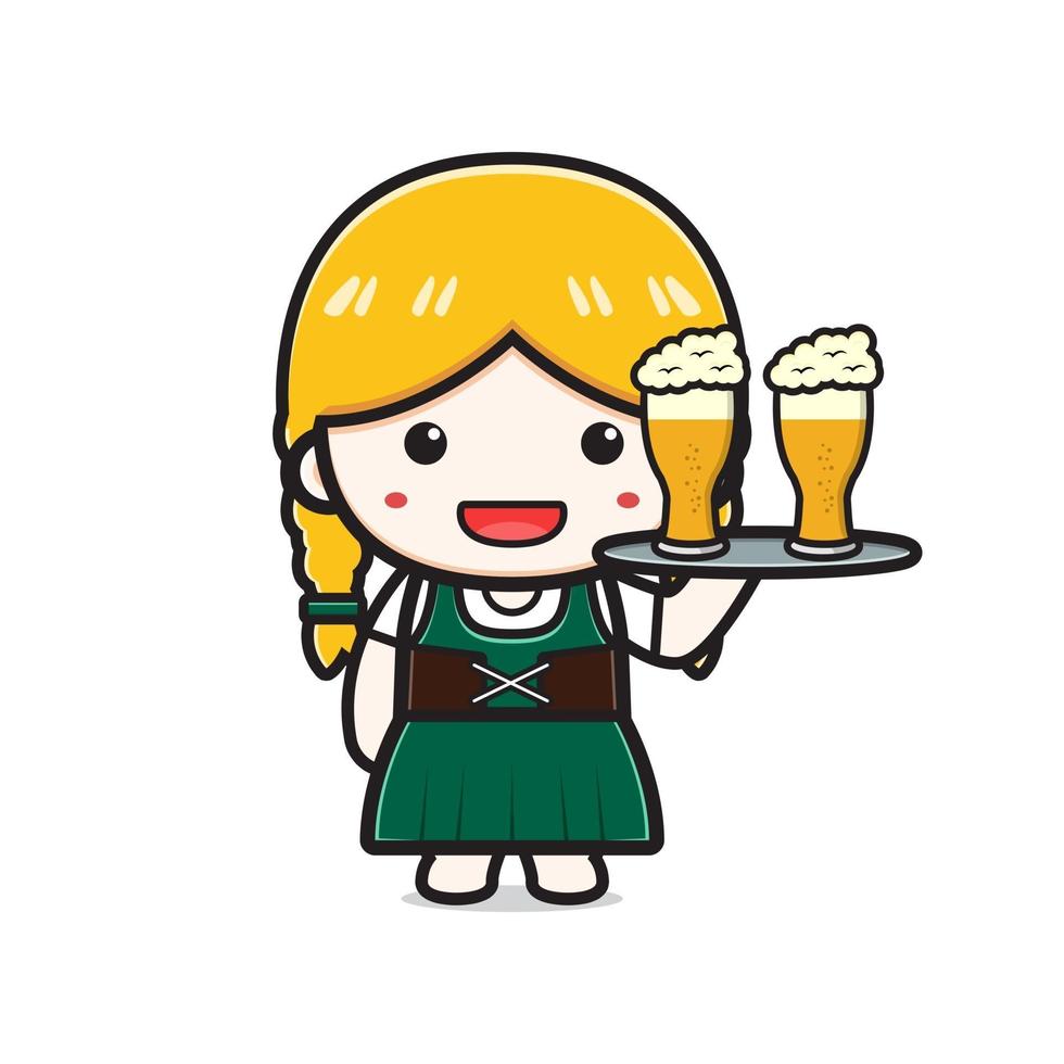 schattig meisje viert oktoberfest cartoon pictogram illustratie vector