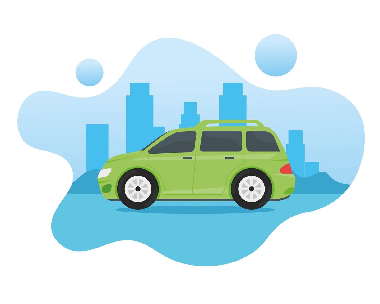 groene auto voertuig reizen op de stad vector