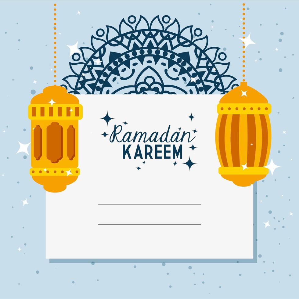 ramadan kareem-kaart met hangende lantaarns vector