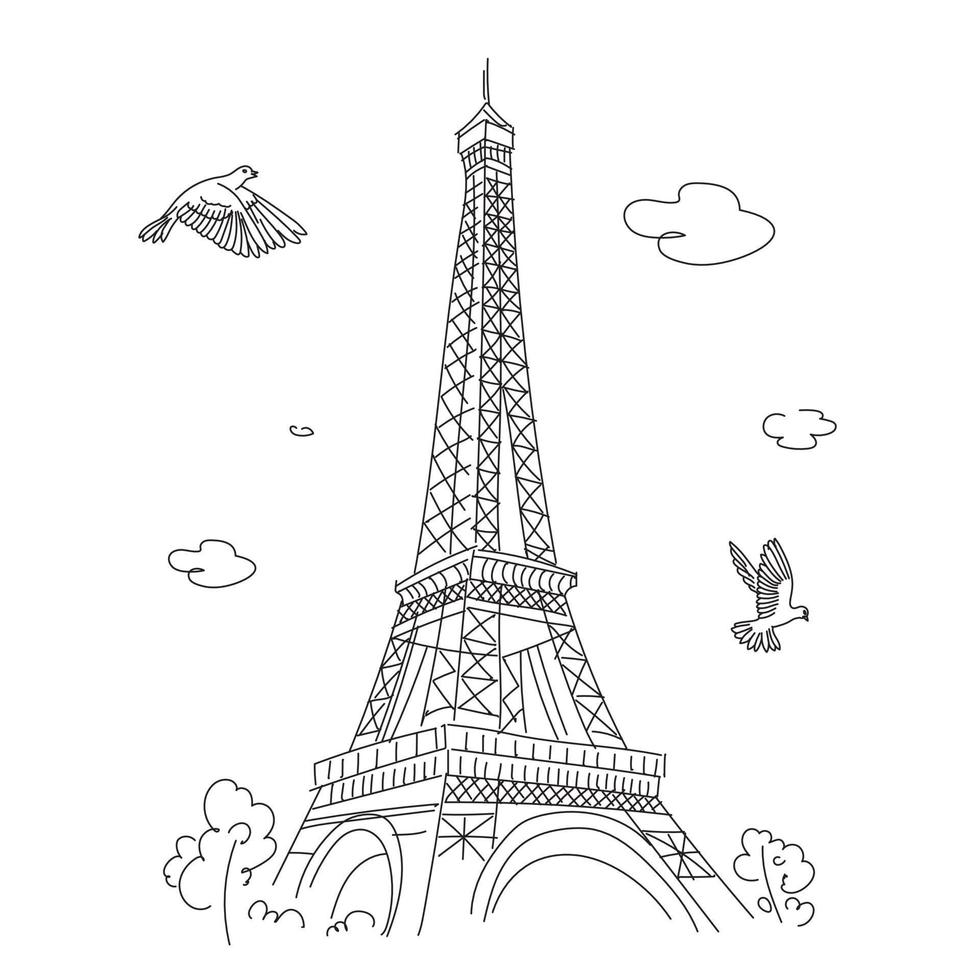 eiffeltoren in parijs. lineaire tekening. vector lijn illustratie