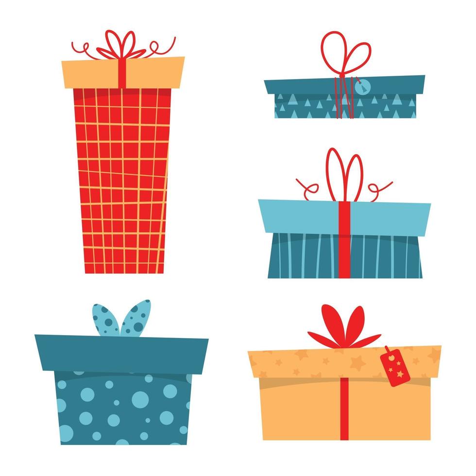 set cadeau boxes.cute nieuwjaar boxes.christmas. lintje. vector