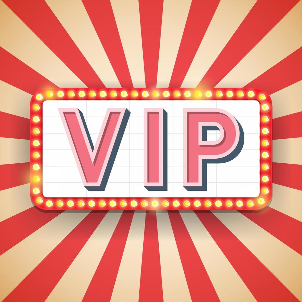 vip-reclamebord. elektrische lampen. retro lichtframes. vector illustratie