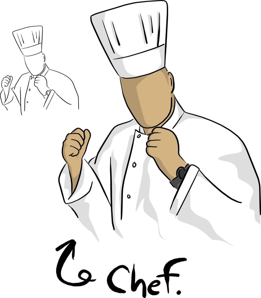 chef-kok in uniform met vuisten vectorillustratieschets vector