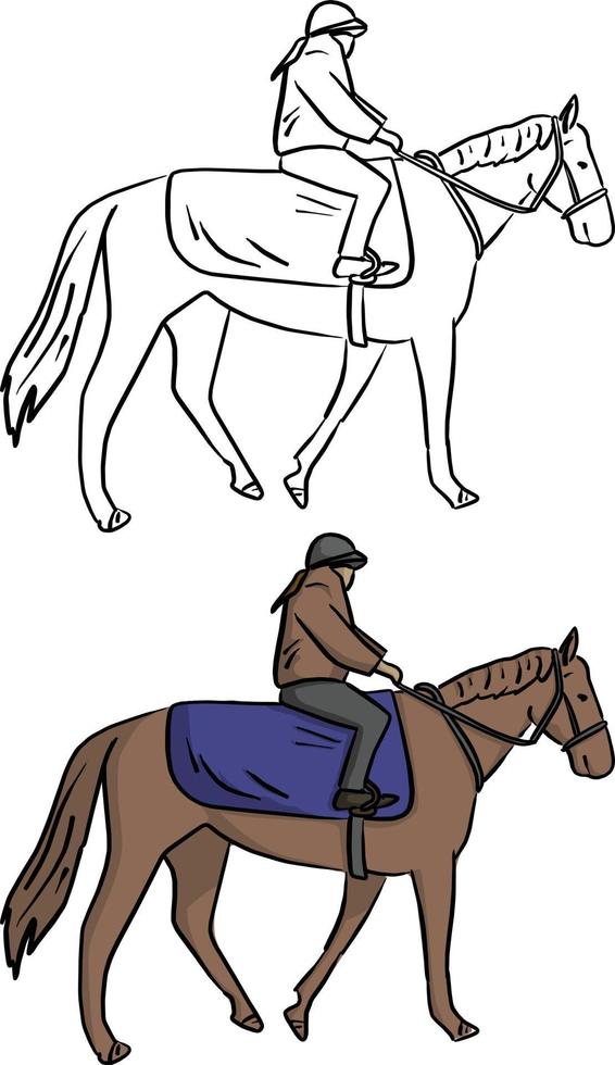 vrouwelijke jockey op paard vector illustratie schets doodle