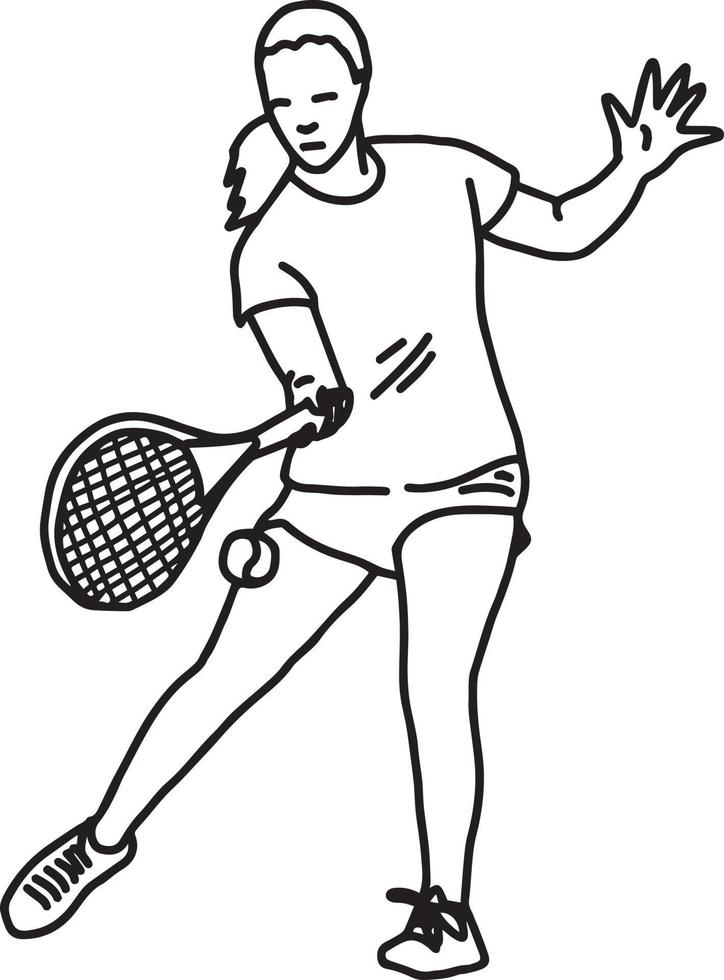 vrouwelijke tennisser - vector illustratie schets hand getrokken