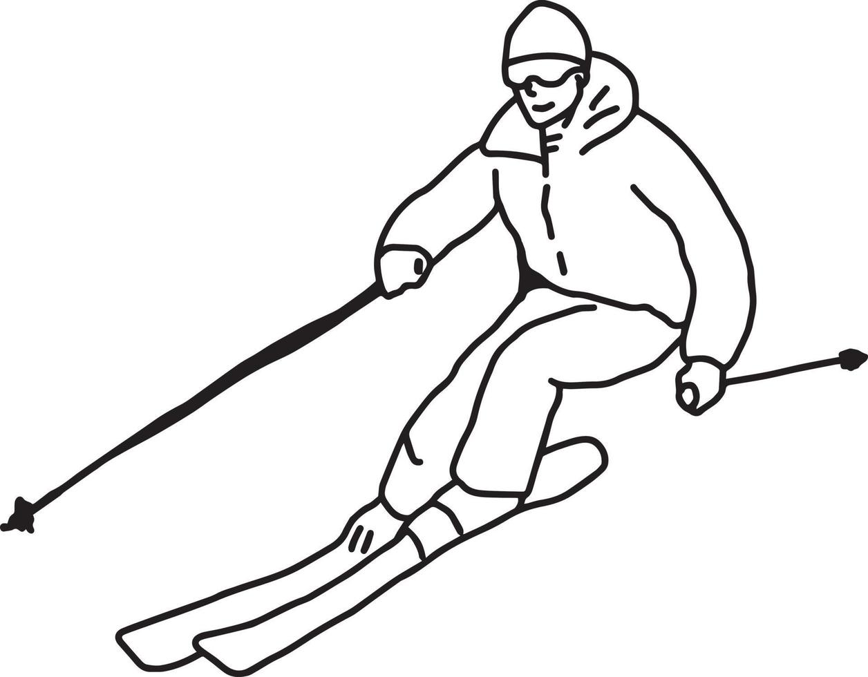 berg skiër - vector illustratie schets hand getrokken