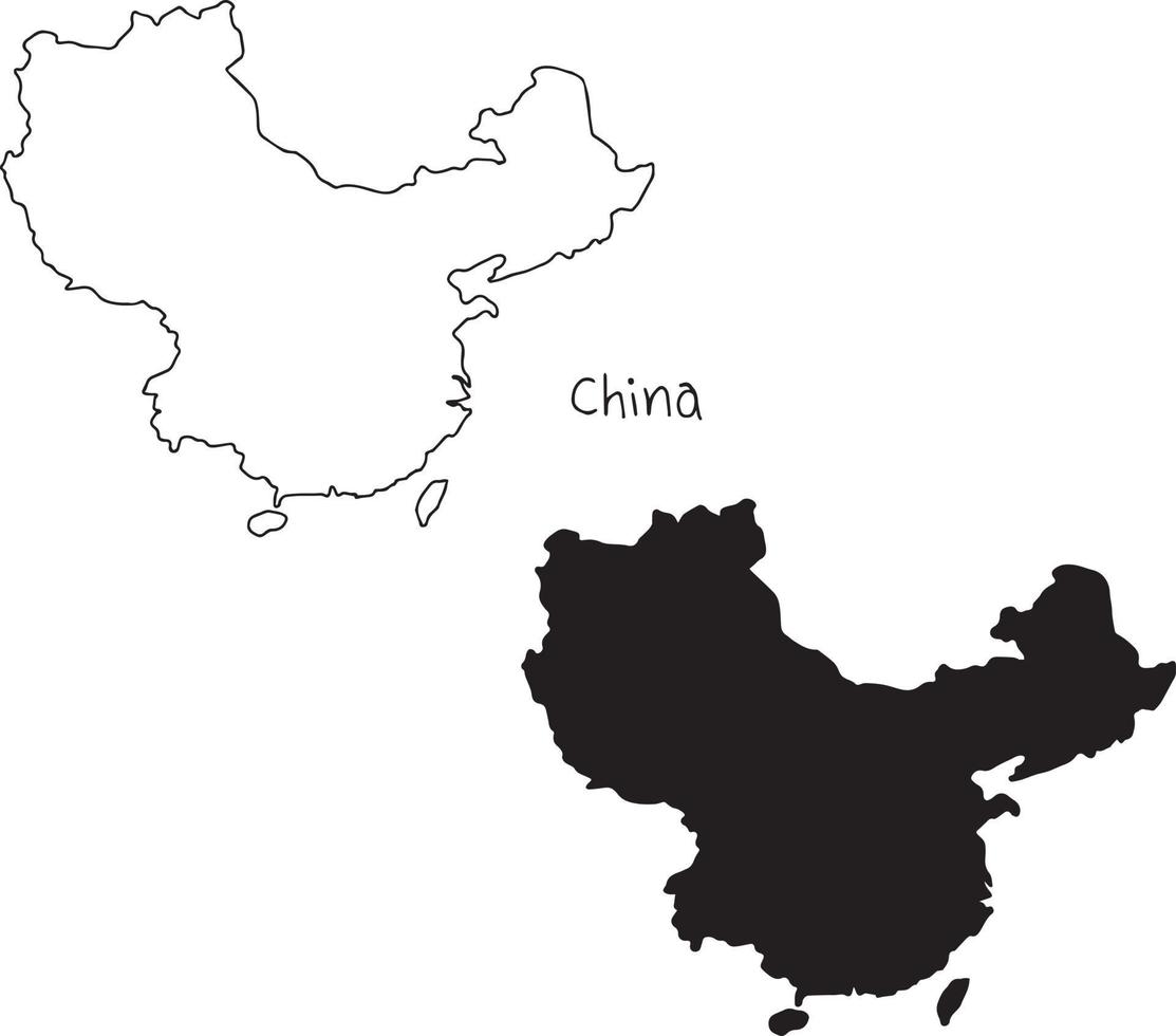 overzicht en silhouet kaart van china - vectorillustratie vector