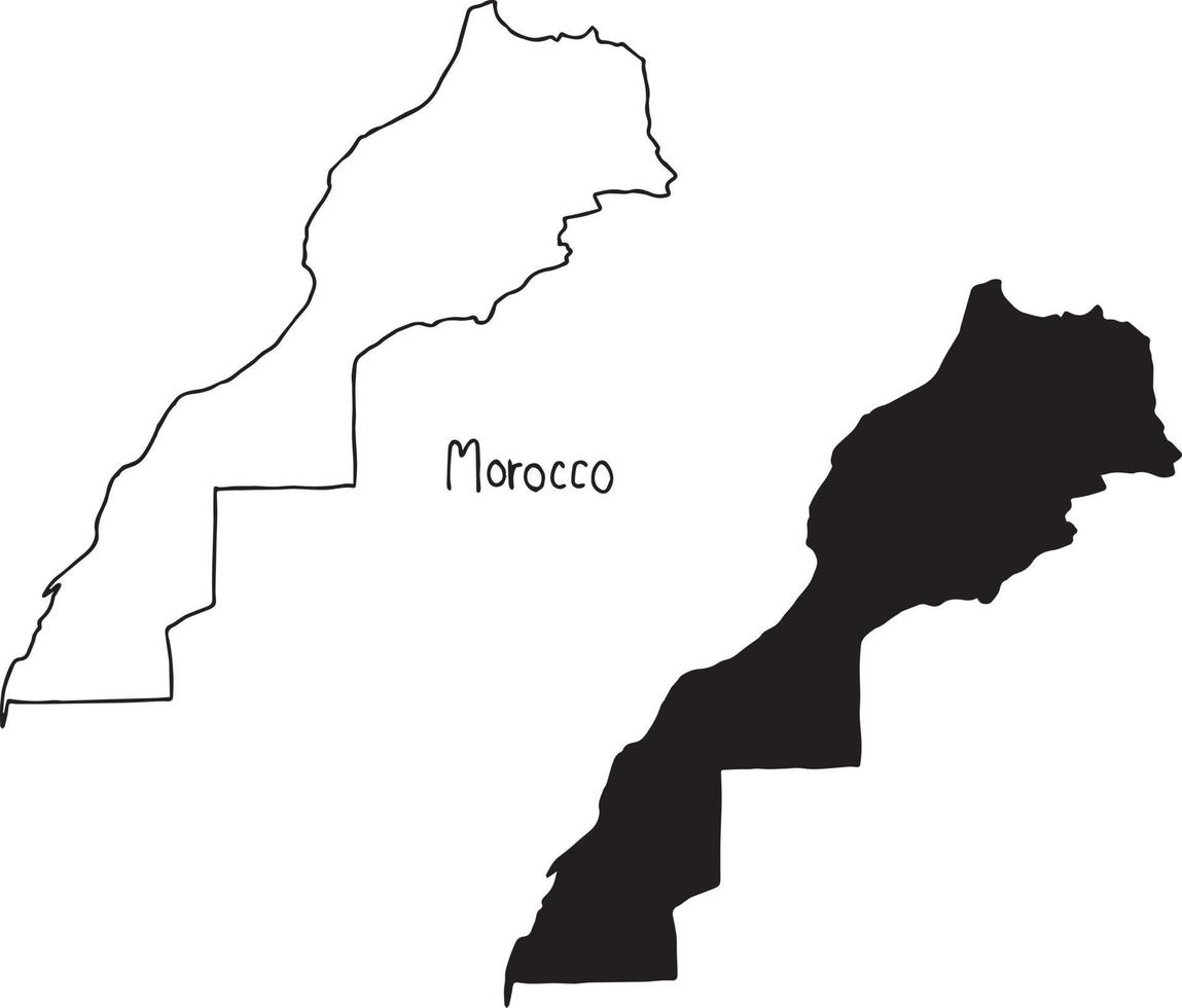 omtrek en silhouet kaart van marokko - vector illustrationd