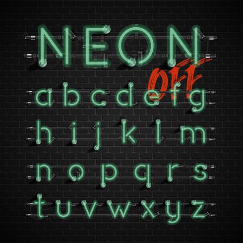 Hoog gedetailleerde neon lettertype ingesteld, vector illustratie