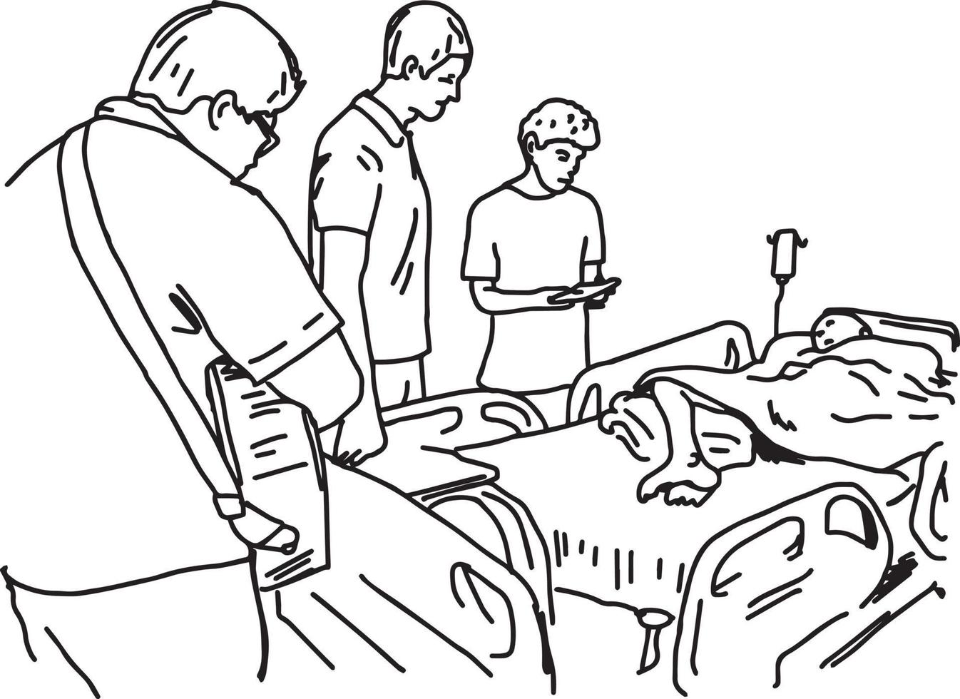 mensen bezoeken patiënt in het ziekenhuis - vectorillustratie vector
