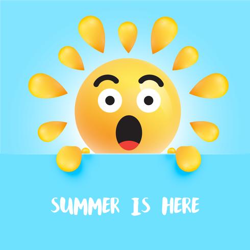 Grappige zon-smiley met de titel &quot;summer is here&quot; vector