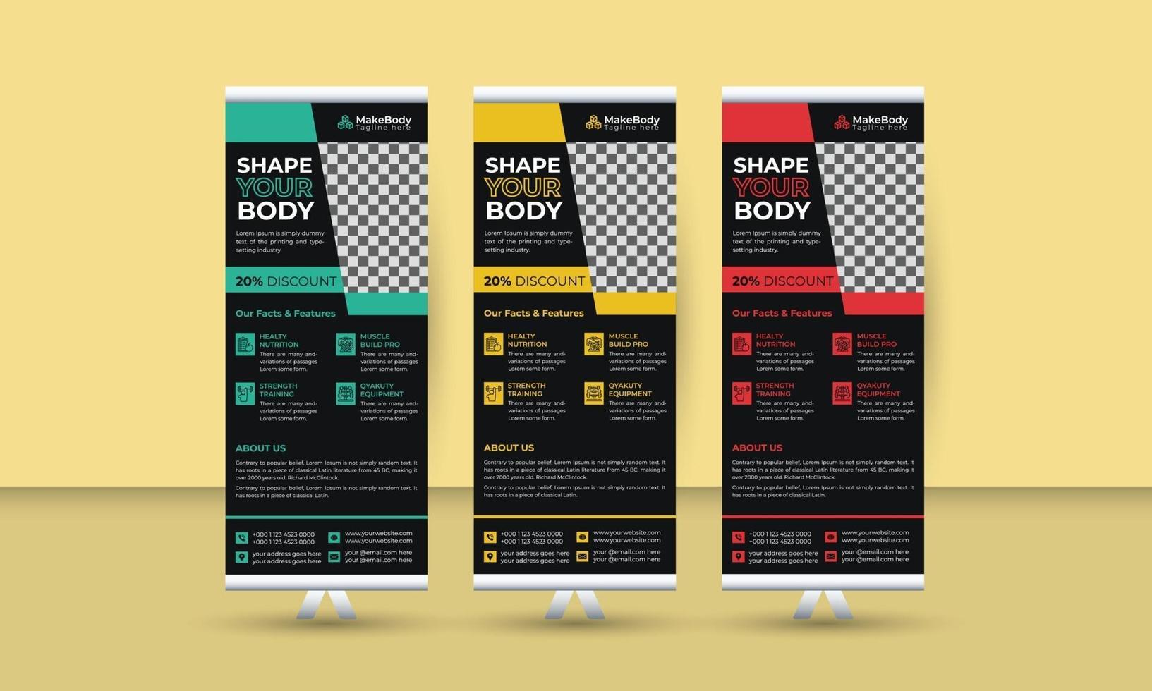 zakelijke zakelijke fitness roll-up banner ontwerpsjabloon vector