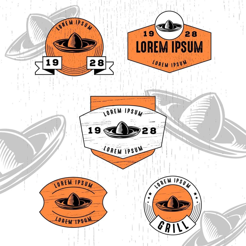 set van hoed teken logo vintage look met textuur badge hout vector