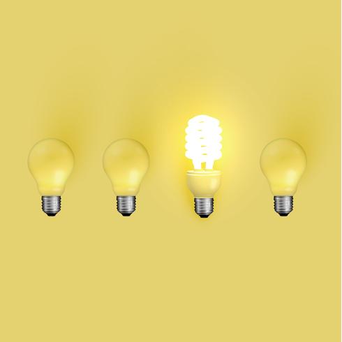 Energiespaarder lightbulb onder oude degenen, vectorillustratie vector