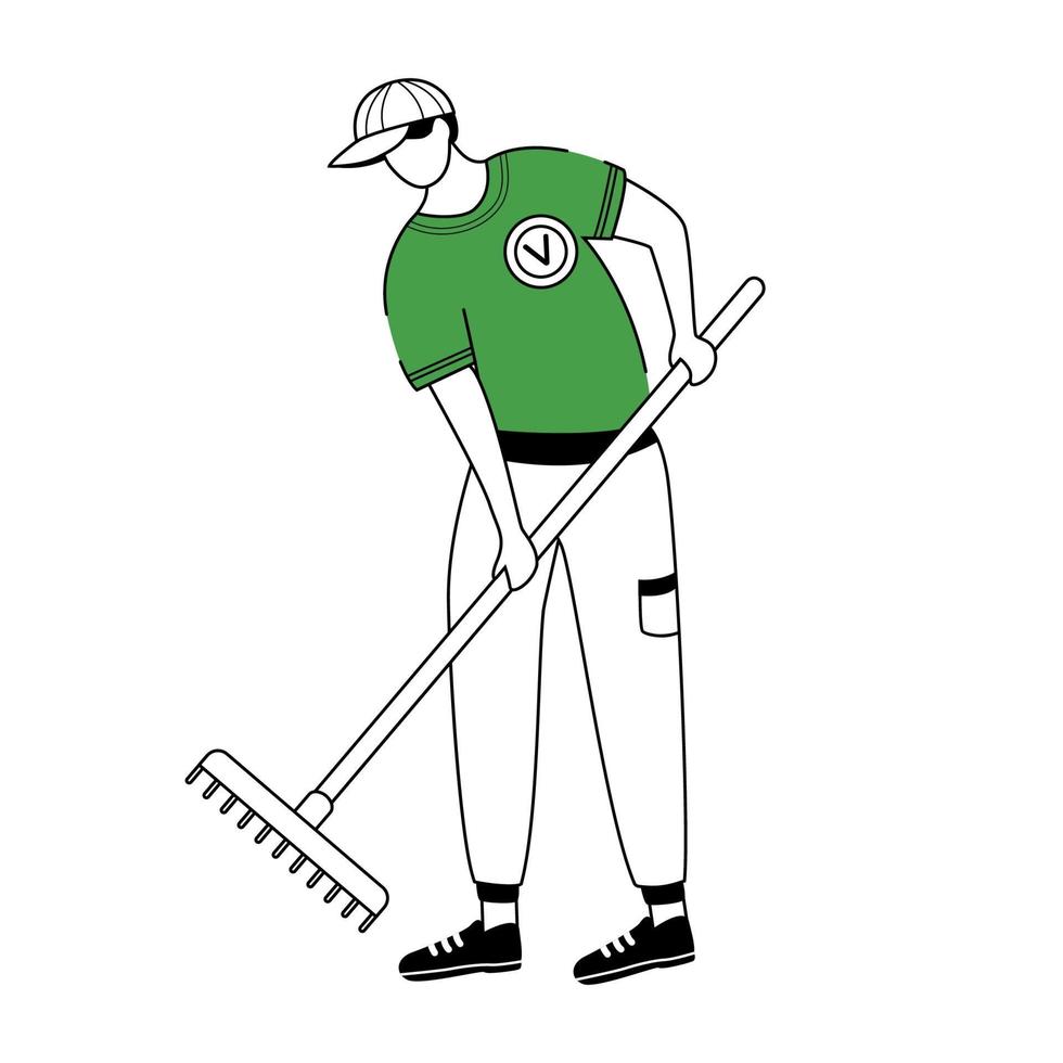 man schoonmaak bladeren platte contour vectorillustratie vector