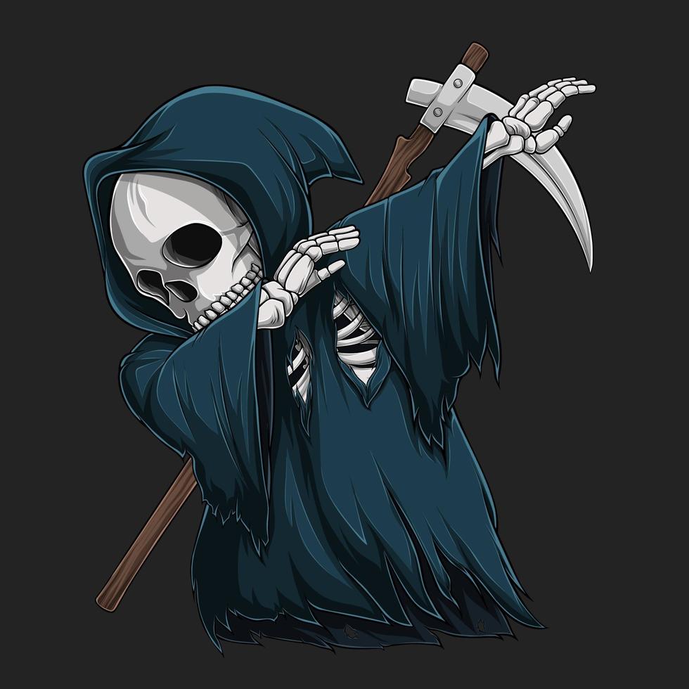 grim reaper skelet doet dabbing dans, halloween karakter dabbing vector