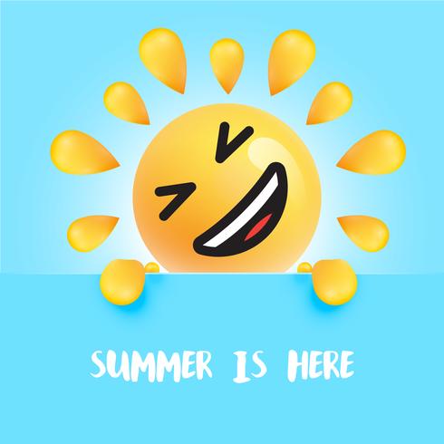 Grappige zon-smiley met de titel &quot;&quot; de zomer is hier &quot;, vectorillustratie vector