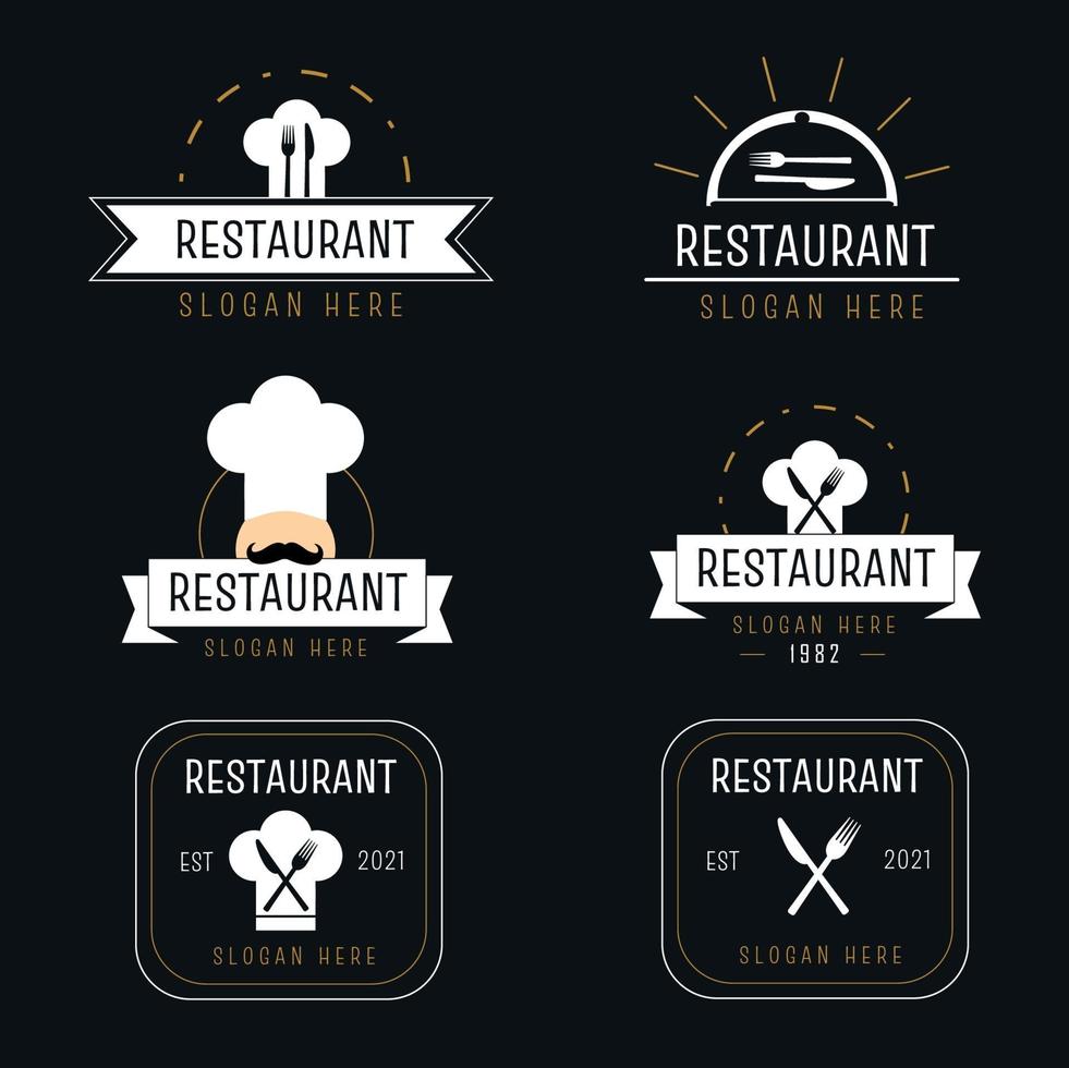 verzameling restaurantlogo's in witte en gouden kleuren vector
