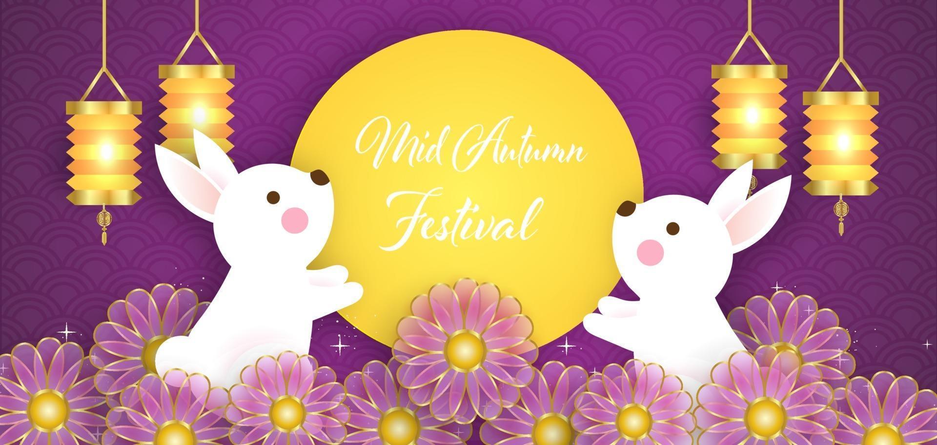 medio herfst festival banner met schattige konijnen. vector