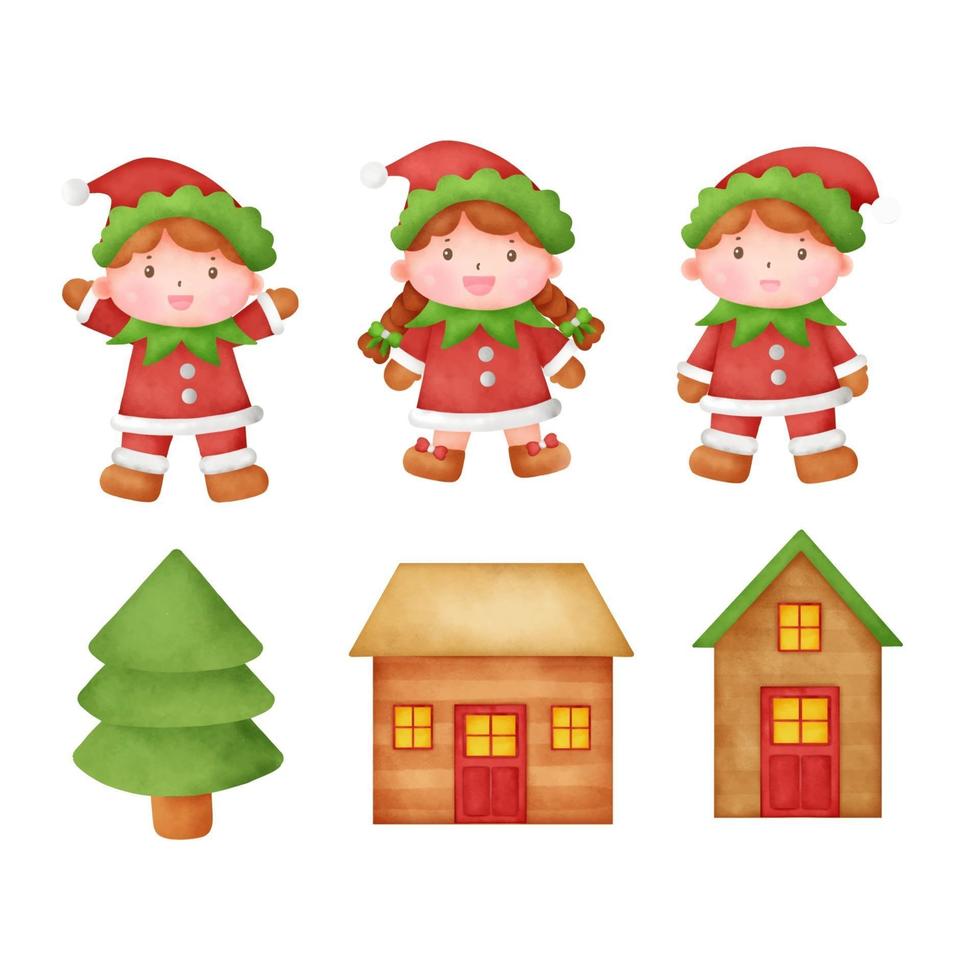 hand getekende aquarel kerst elf set. vector