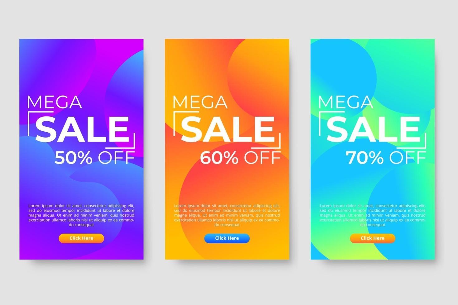 set van 3 dynamische moderne vloeiende ontwerpen voor mega sale banners vector