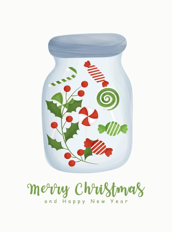 kerst aquarel met kerst element in een pot. vector