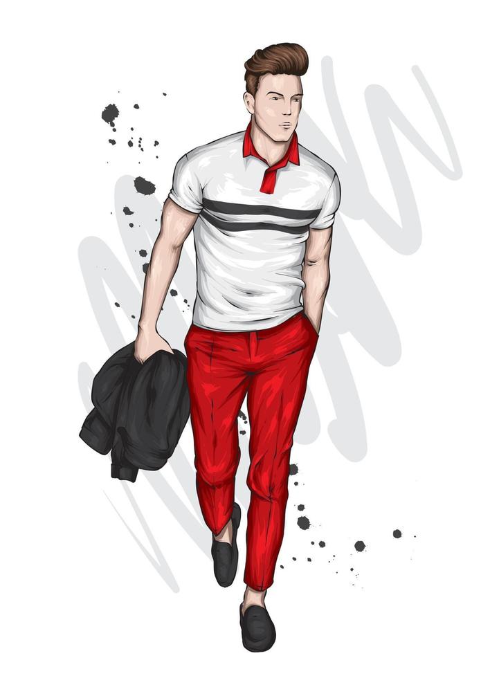 knappe jongen in stijlvolle kleding. mode en stijl. vector