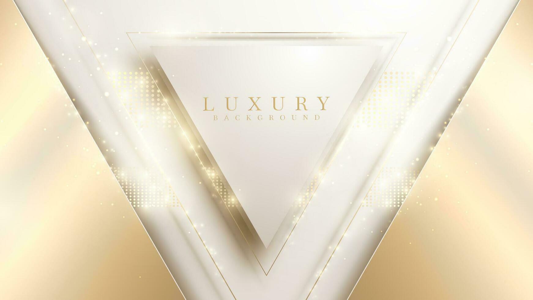gouden driehoek kader met bokeh decoratie en licht effect, luxe stijl wit achtergrond ontwerp concept. vector
