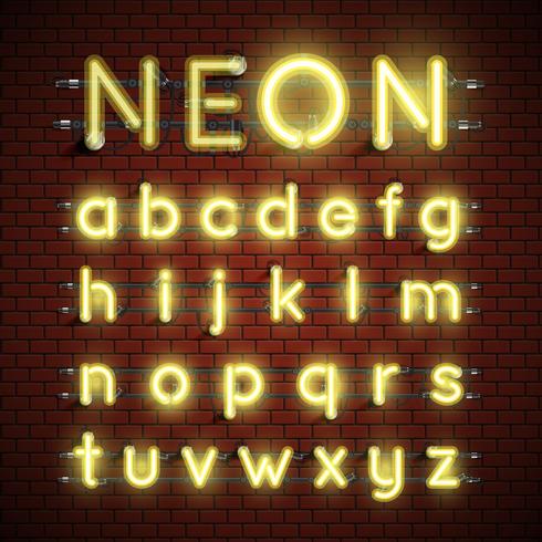 Hoog gedetailleerde neon lettertype ingesteld, vector illustratie