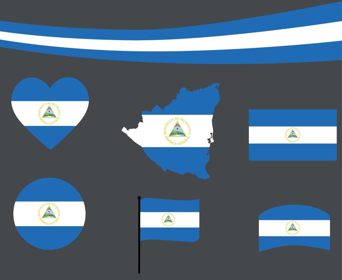 Nicaragua vlag kaart lint en hart iconen vector illustratie abstract