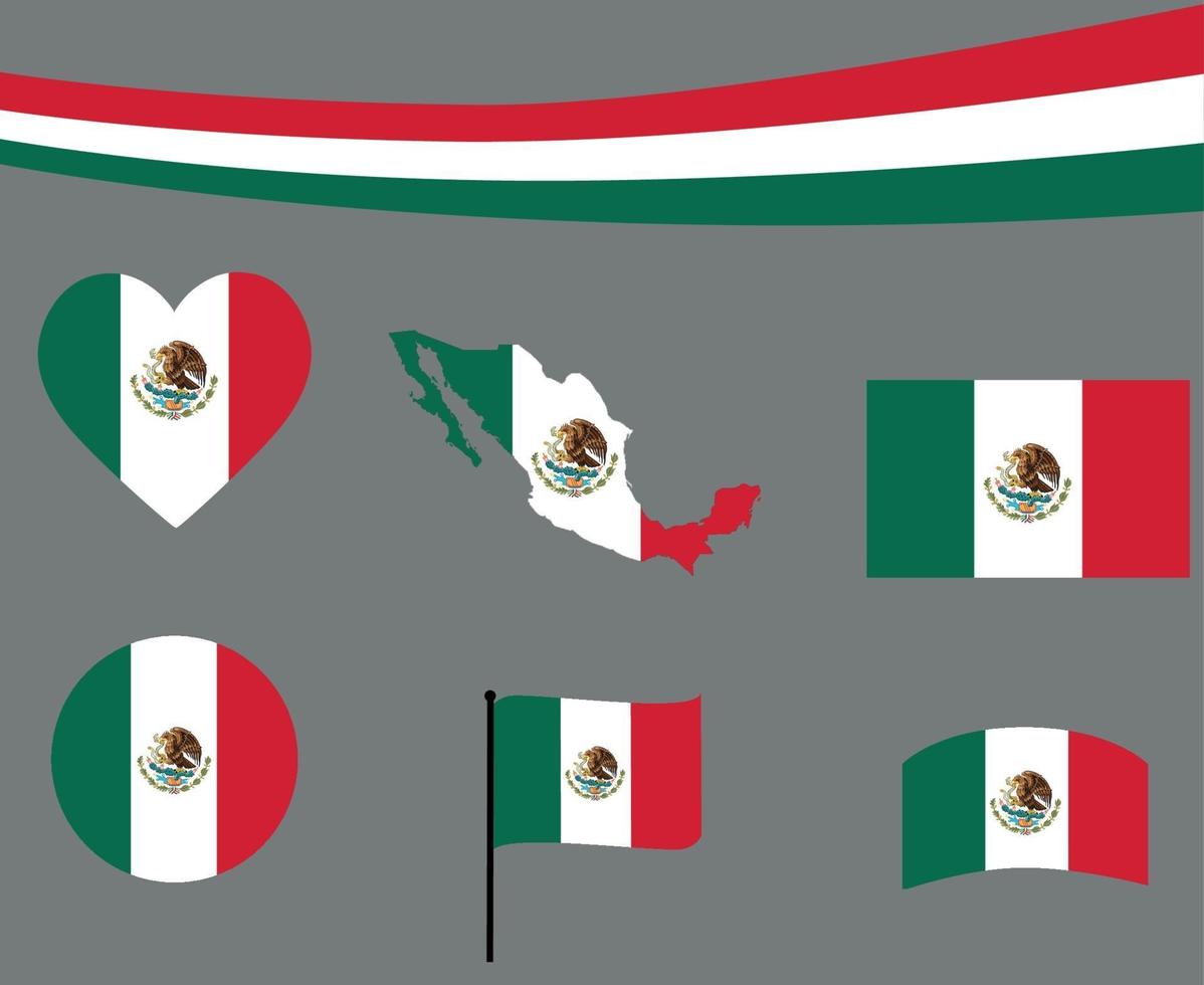 mexico vlag kaart lint en hart iconen vector illustratie abstract