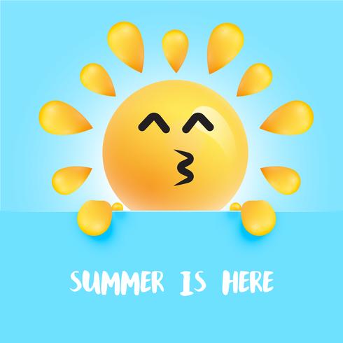 Grappige zon-smiley met de titel &quot;summer is here&quot; vector