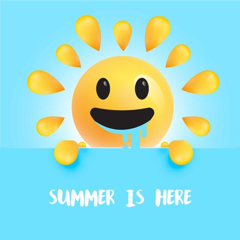 Grappige zon-smiley met de titel &quot;&quot; de zomer is hier &quot;, vectorillustratie vector