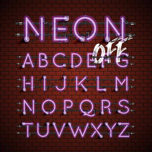 Hoog gedetailleerde neon lettertype ingesteld, vector illustratie