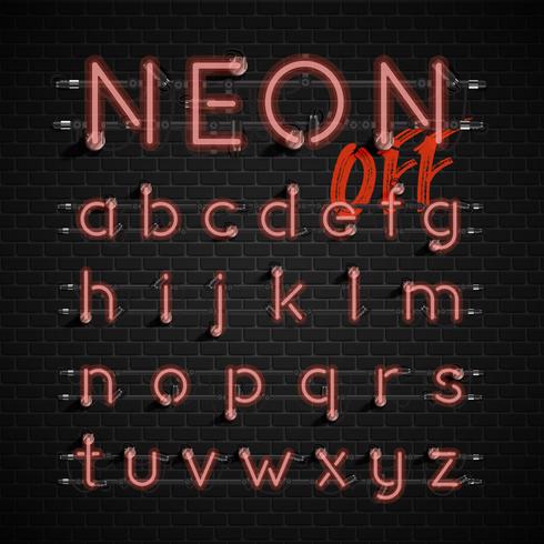 Hoog gedetailleerde neon lettertype ingesteld, vector illustratie