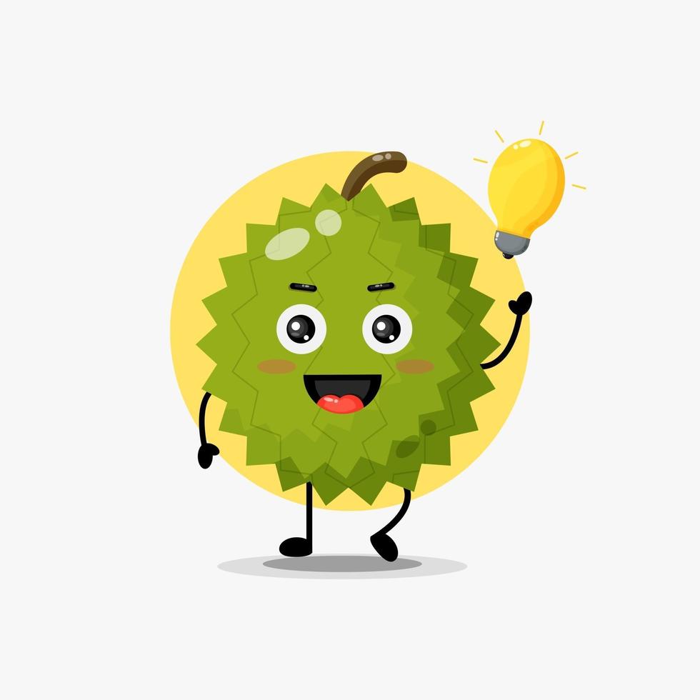 schattig gelukkig durian karakter met gloeilamp idee vector