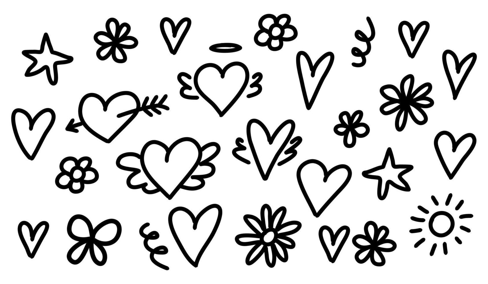 set met abstracte hartjes en bloemen vector