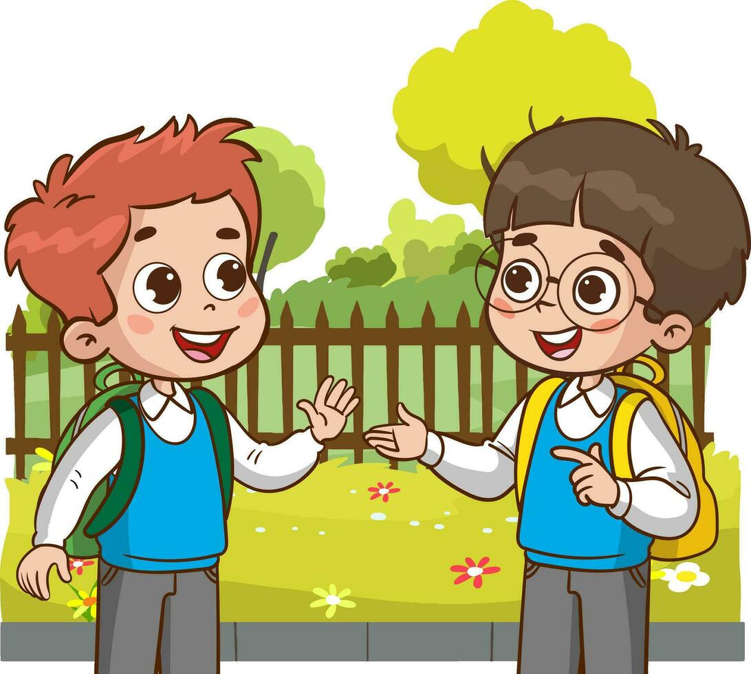 vector illustratie van gelukkig schattig kinderen leerling pratend