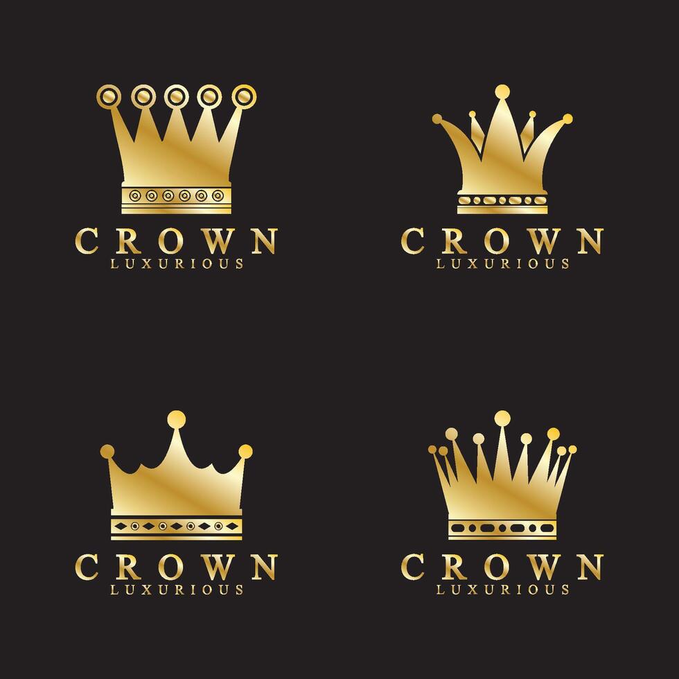 goud kroon pictogrammen. koningin koning gouden kronen luxe logo ontwerp vector Aan zwart achtergrond