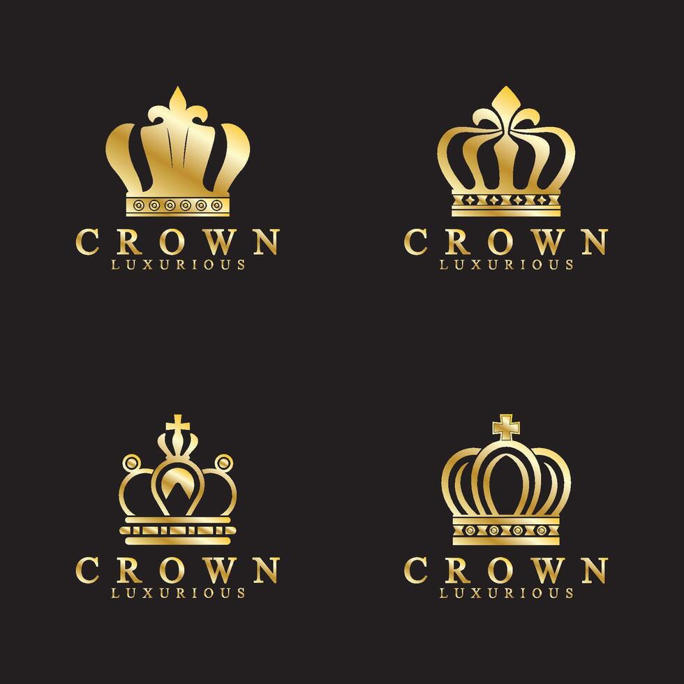 goud kroon pictogrammen. koningin koning gouden kronen luxe logo ontwerp vector Aan zwart achtergrond