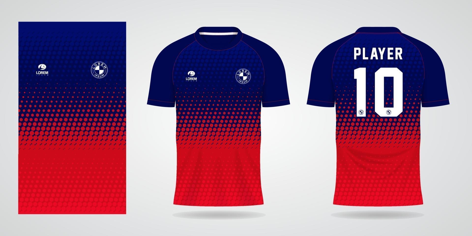 blauw rode trui sjabloon voor teamuniformen en voetbal t-shirt vector