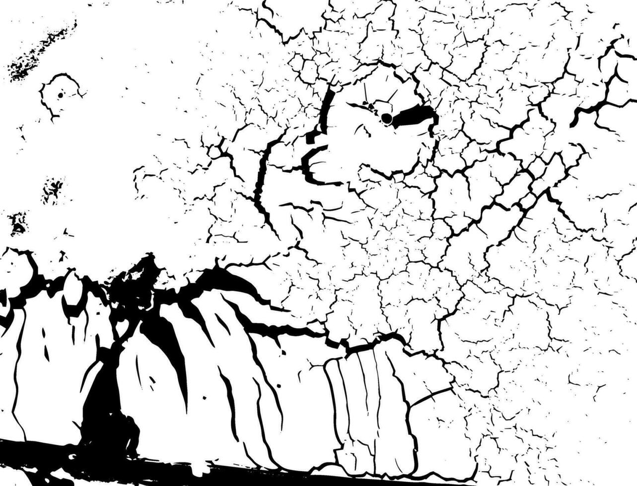 rustiek gebarsten vector structuur met veel scheuren en krassen. abstract achtergrond. gebroken en beschadigd oppervlak.