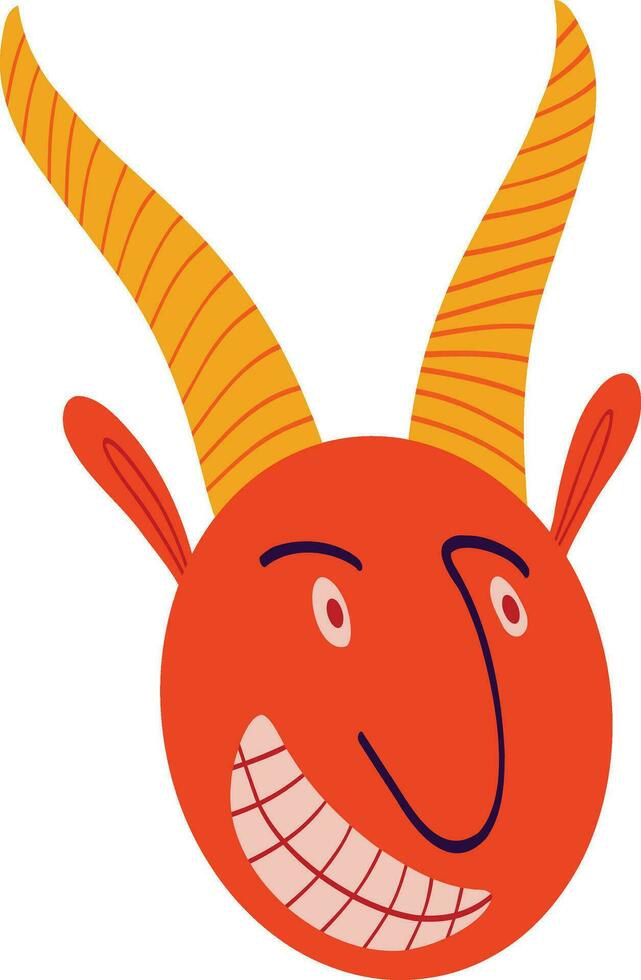 gehoornd vreemd glimlachen demon. illustratie in een kinderachtig hand getekend stijl vector