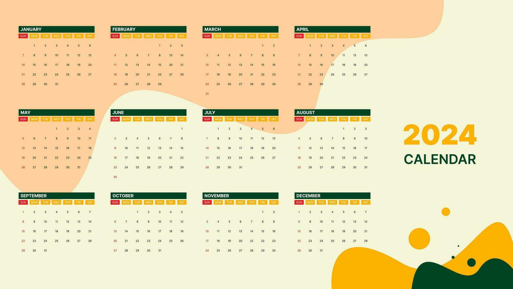 2024 kalender vector ontwerp met abstract vormen achtergrond