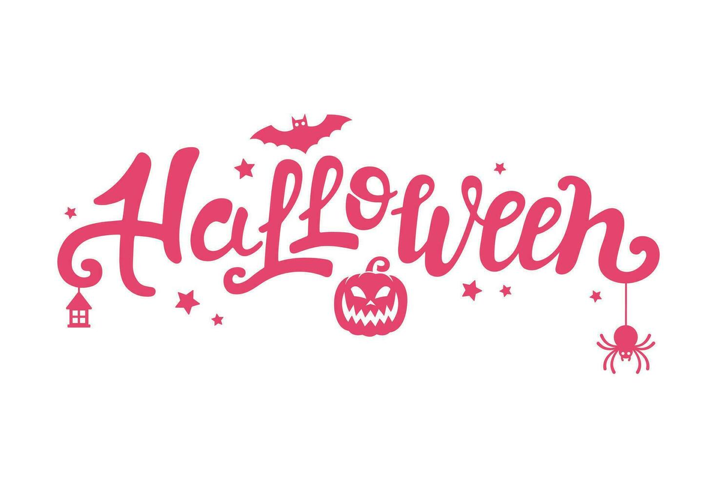 halloween vector handgeschreven belettering ontwerp. geïsoleerd illustratie. roze kern stijl.