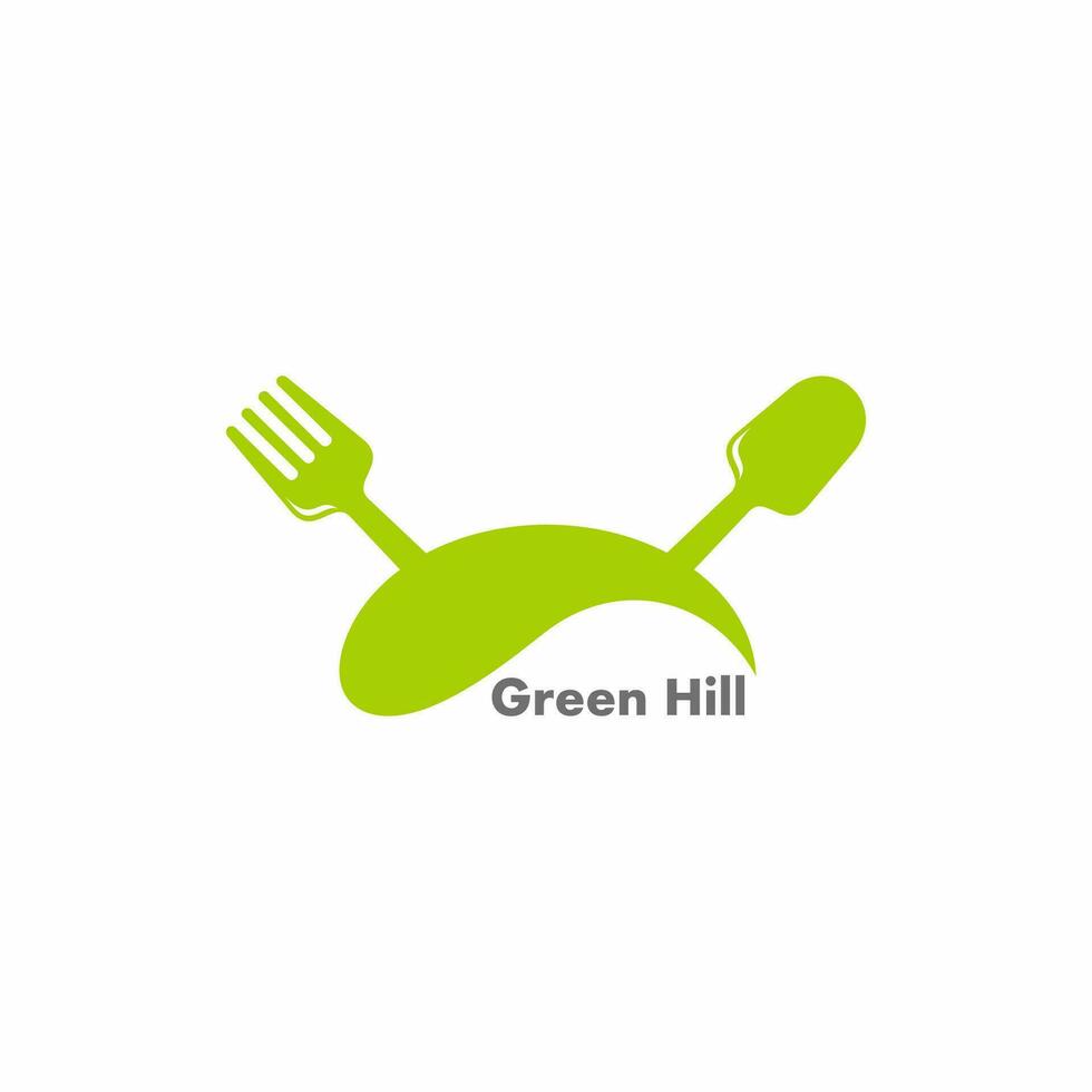 lepel vork groen heuvel restaurant gemakkelijk meetkundig symbool logo vector