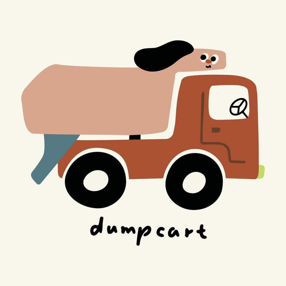 hand getekend creatief tekenfilm illustratie voertuig vuilniswagen vector