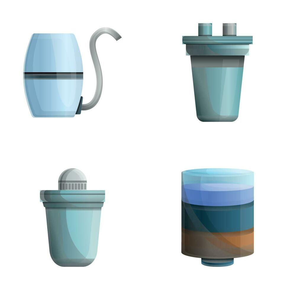 water filter pictogrammen reeks tekenfilm vector. water Zuivering uitrusting vector