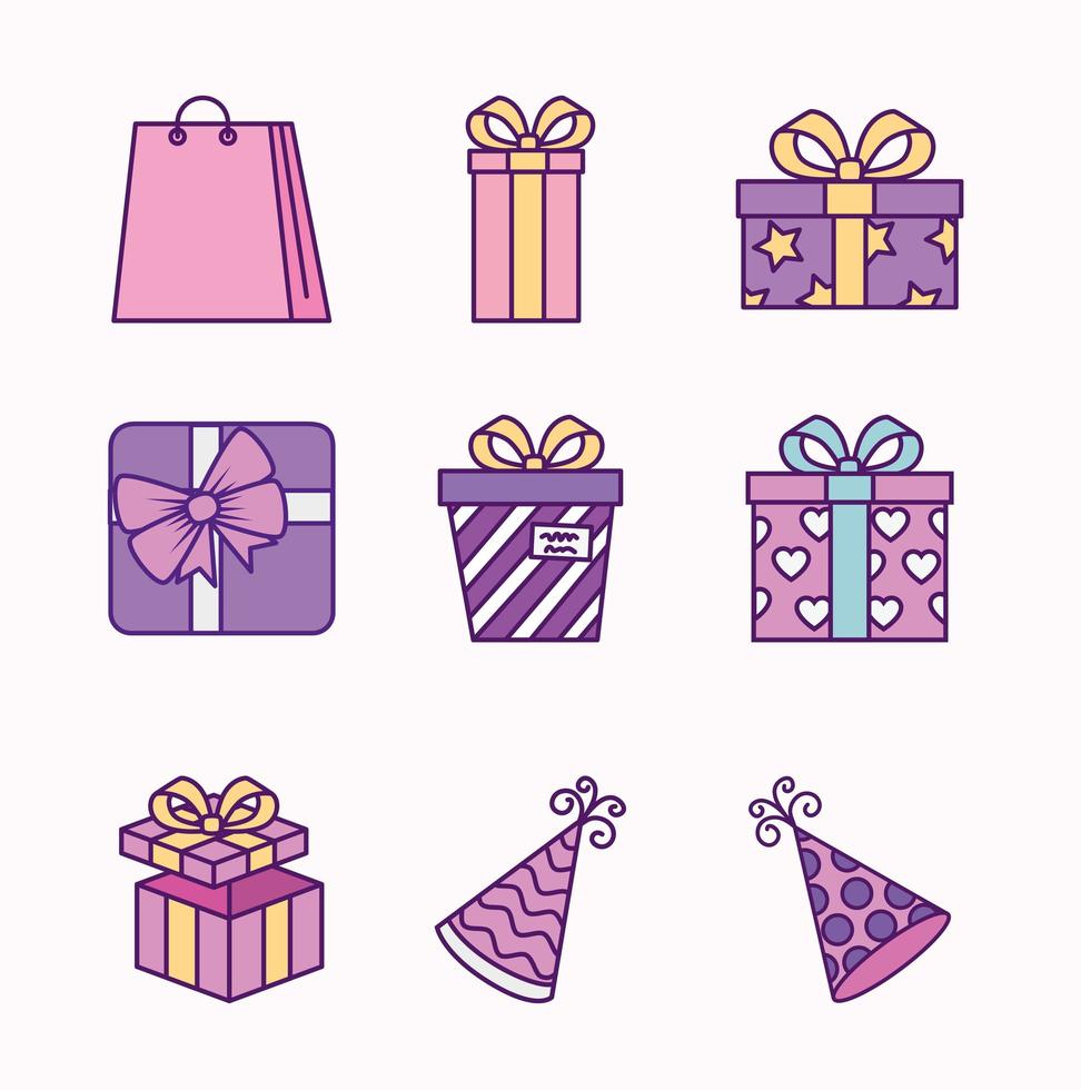 gelukkige verjaardag icon set vector design